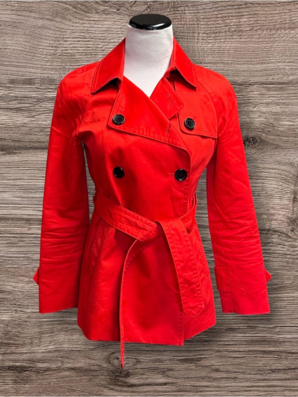 Coach Red Short Trench Coat XS Belted Double Breasted Signature Lined